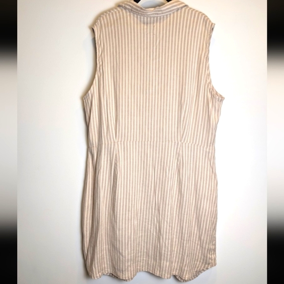Nic+Zoe Linen Blend Tan Nude Striped Tie Waist Collared Sleeveless Dress Size XL - Picture 3 of 9